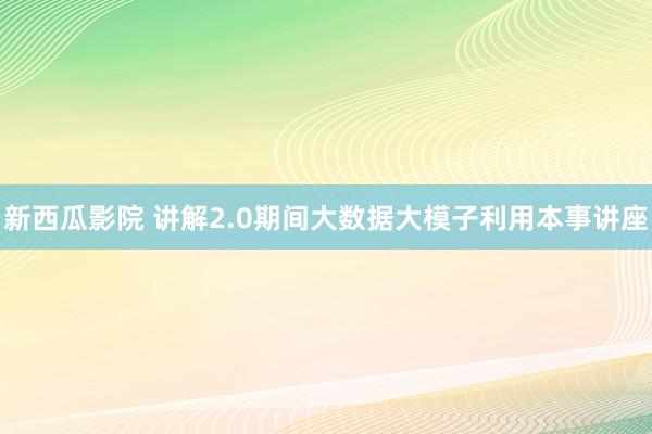 新西瓜影院 讲解2.0期间大数据大模子利用本事讲座